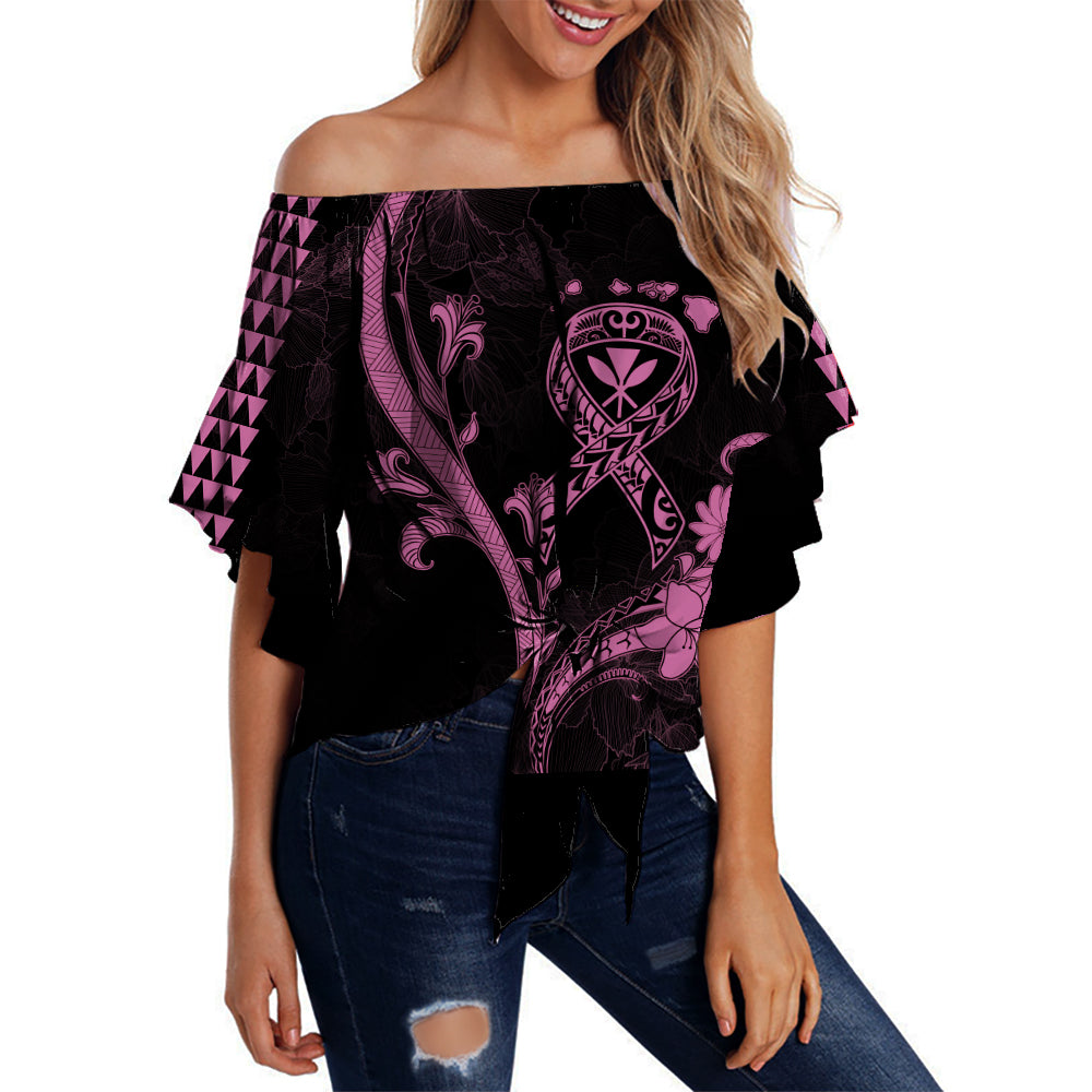 Hawaii Off Shoulder Waist Wrap Top Breast Cancer Survivor Mix Hibiscus