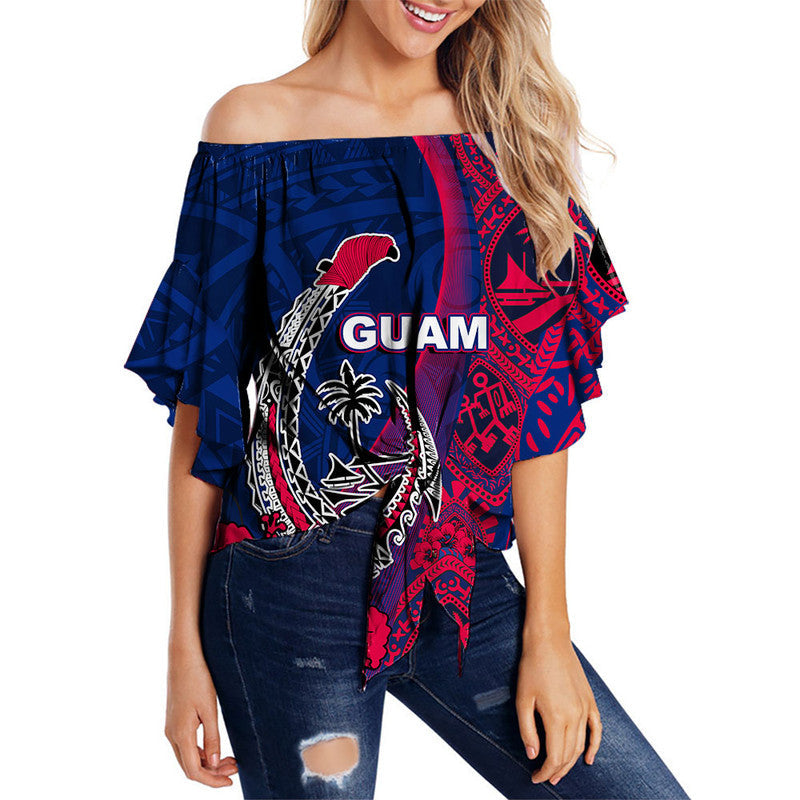 Guam Fish Hook Off Shoulder Waist Wrap Top Flag Color Style
