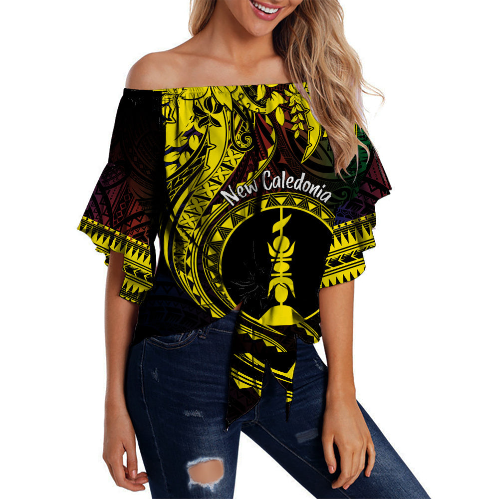 New Caledonia Off Shoulder Waist Wrap Top Kanaky Mix Plumeria