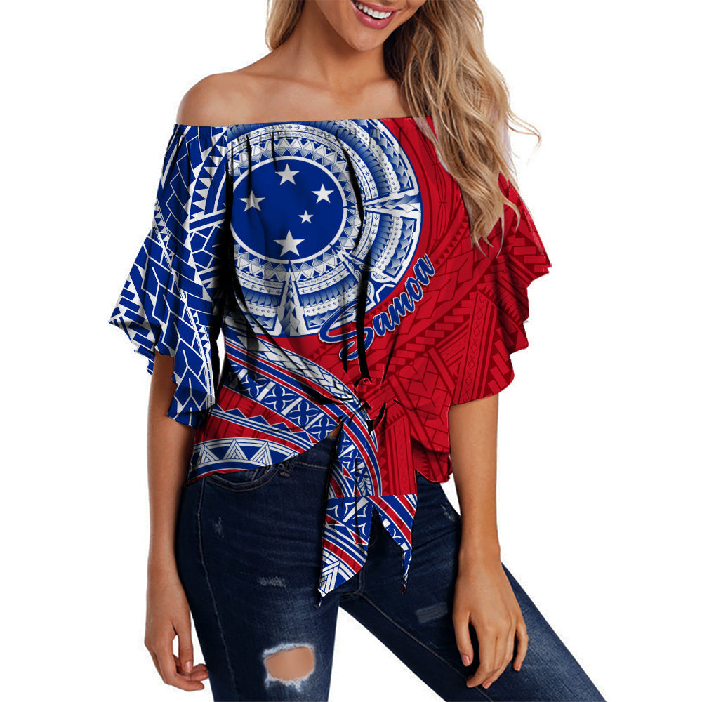 Samoa Off Shoulder Waist Wrap Top Independence Day Flag Style