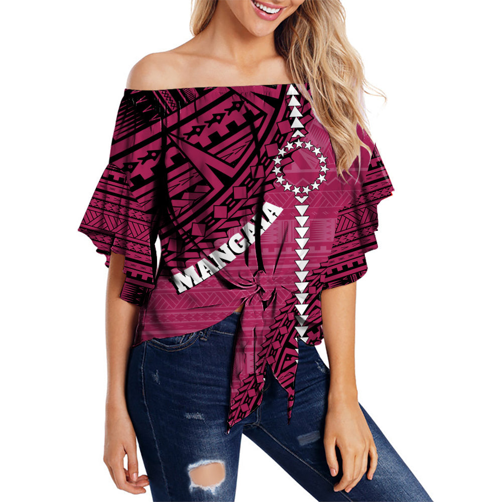 Cook Islands Tribal Off Shoulder Waist Wrap Top Island Map - Mangaia Island
