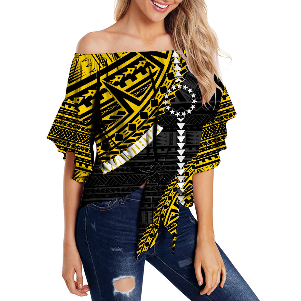 Cook Islands Tribal Off Shoulder Waist Wrap Top Island Map - Manihiki Island