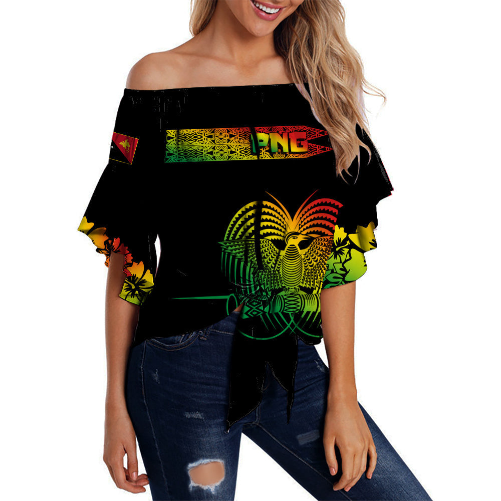 PNG Hibiscus Tribal Pattern Off Shoulder Waist Wrap Top Motuan Reggae Color