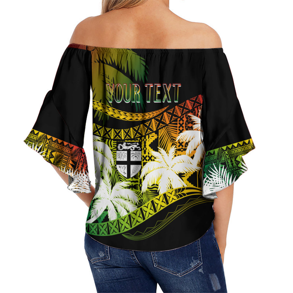 Personalised Fiji Day Off Shoulder Waist Wrap Top Flying Fijians Masi Kesa Style - Reggae