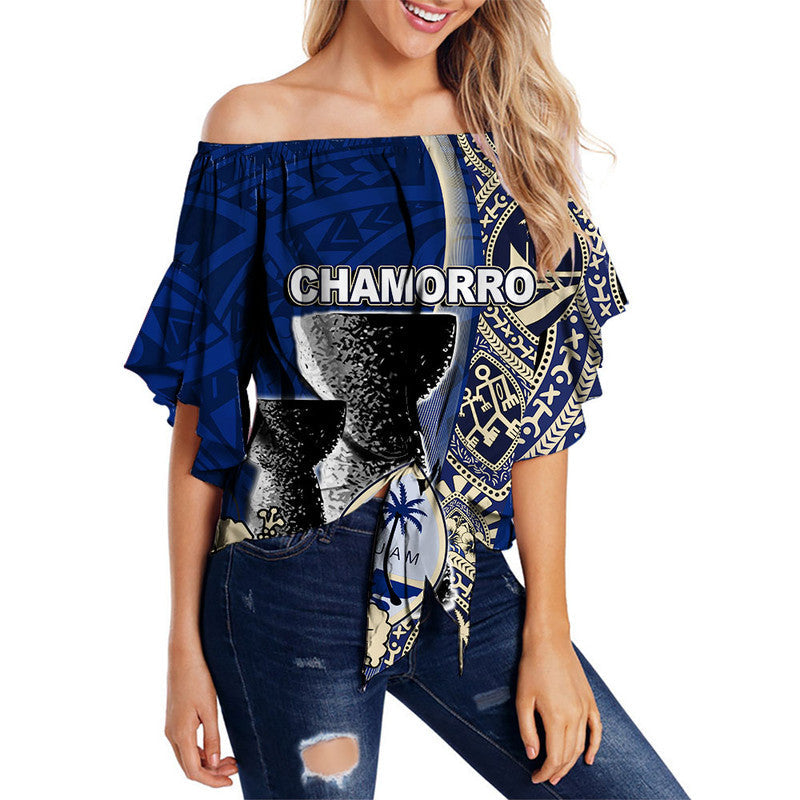 Guam Chamorro Off Shoulder Waist Wrap Top Blue Style