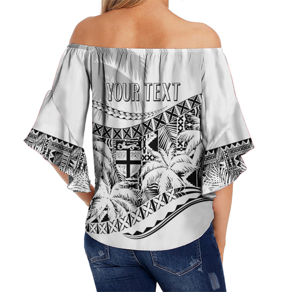 Personalised Fiji Day Off Shoulder Waist Wrap Top Flying Fijians Masi Kesa Style - White