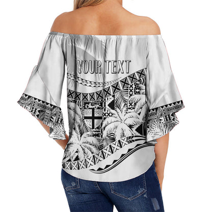 Personalised Fiji Day Off Shoulder Waist Wrap Top Flying Fijians Masi Kesa Style - White