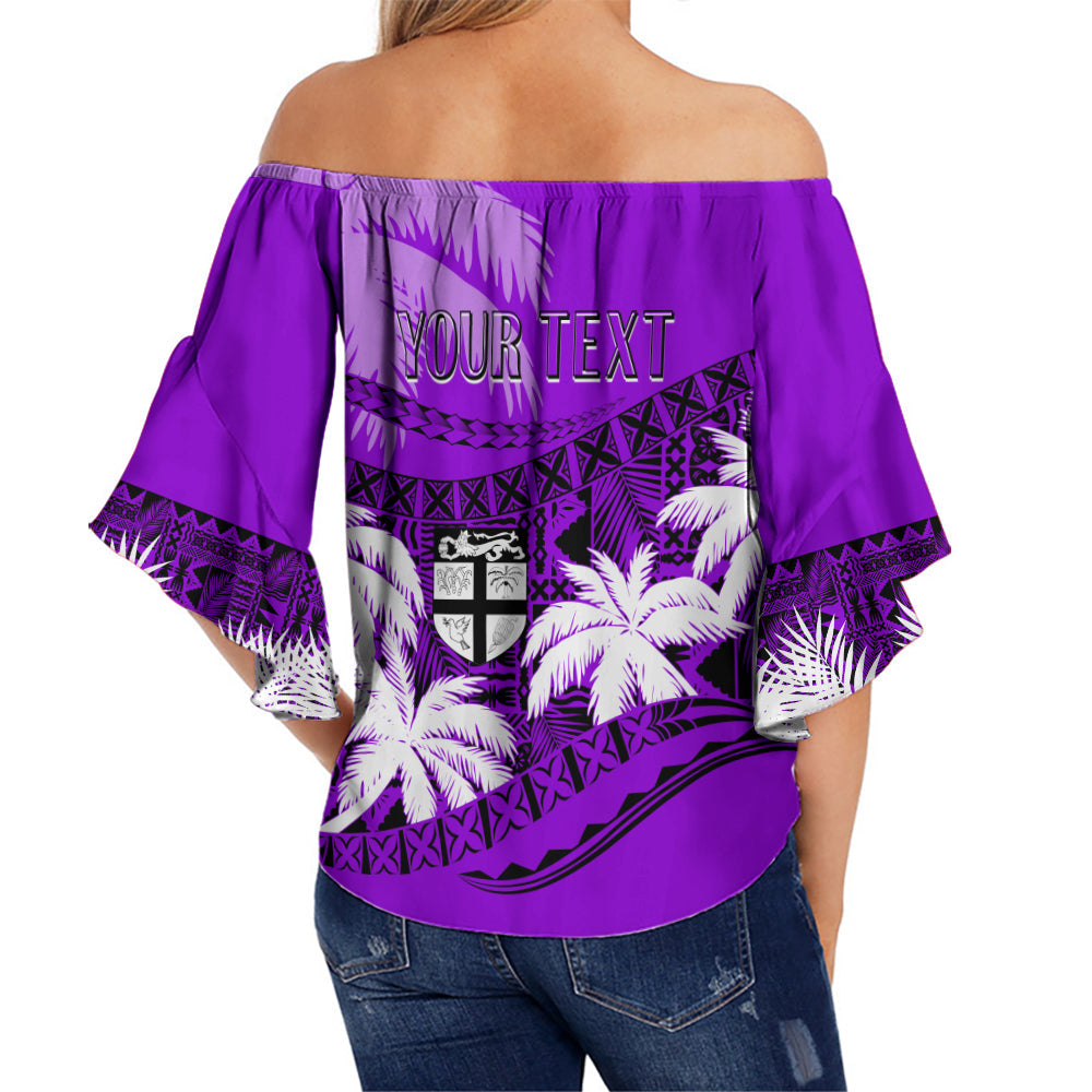 Personalised Fiji Day Off Shoulder Waist Wrap Top Flying Fijians Masi Kesa Style - Violet