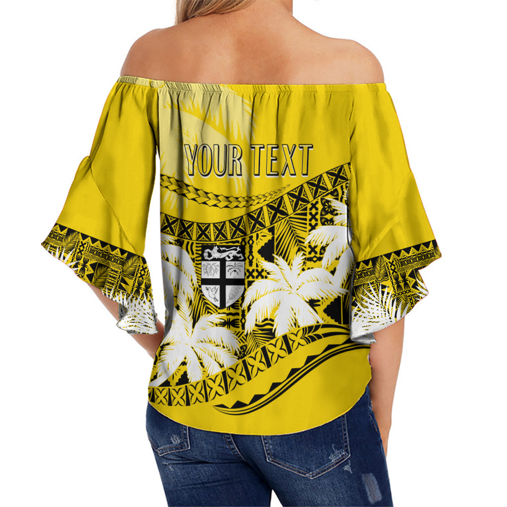 Personalised Fiji Day Off Shoulder Waist Wrap Top Flying Fijians Masi Kesa Style - Gold
