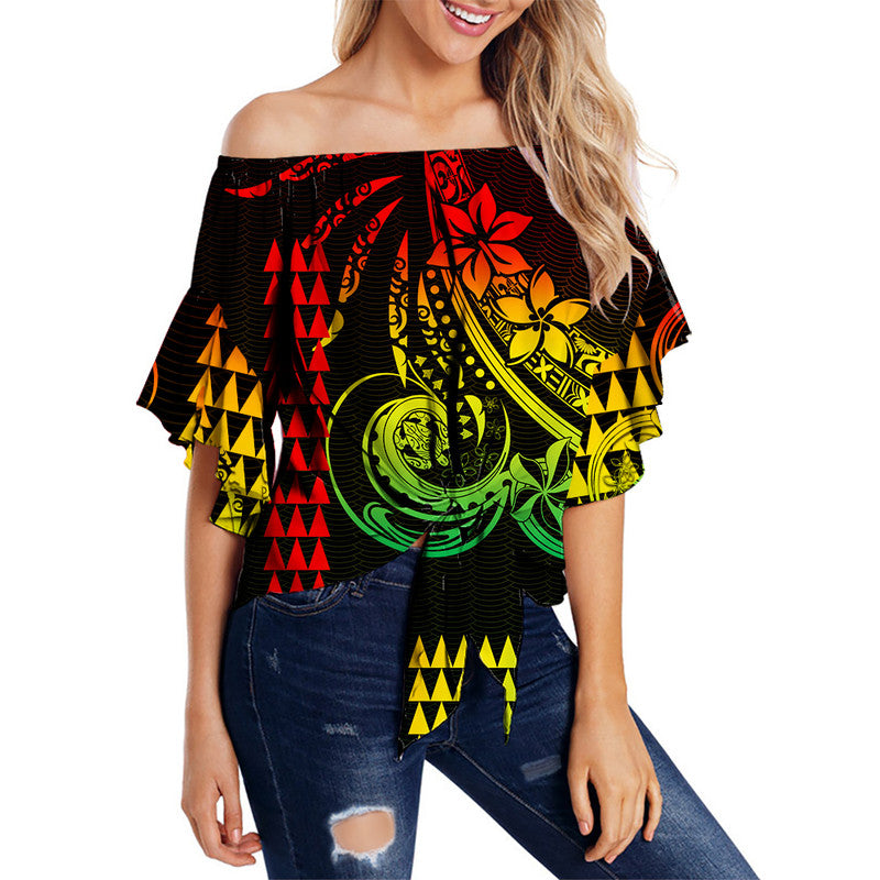 Kakau Hawaiian Polynesian Off Shoulder Waist Wrap Top Reggae