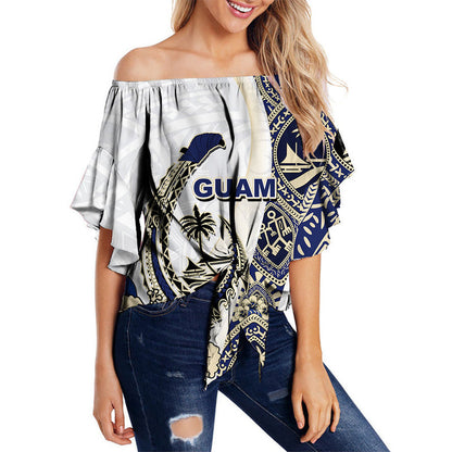 Guam Fish Hook Off Shoulder Waist Wrap Top White Style
