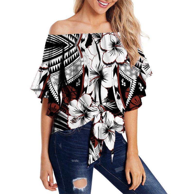 Hibiscus Off Shoulder Waist Wrap Top Fiji Patterns