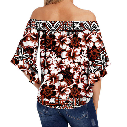 Fiji Hibiscus Festival Off Shoulder Waist Wrap Top Brown