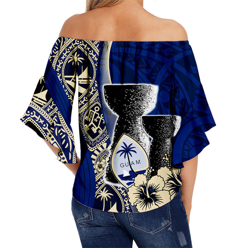 Guam Chamorro Off Shoulder Waist Wrap Top Blue Style