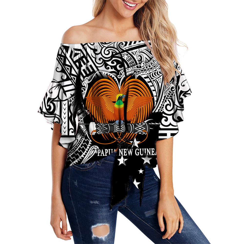 Papua New Guinea Off Shoulder Waist Wrap Top Bird Of Paradise White Color
