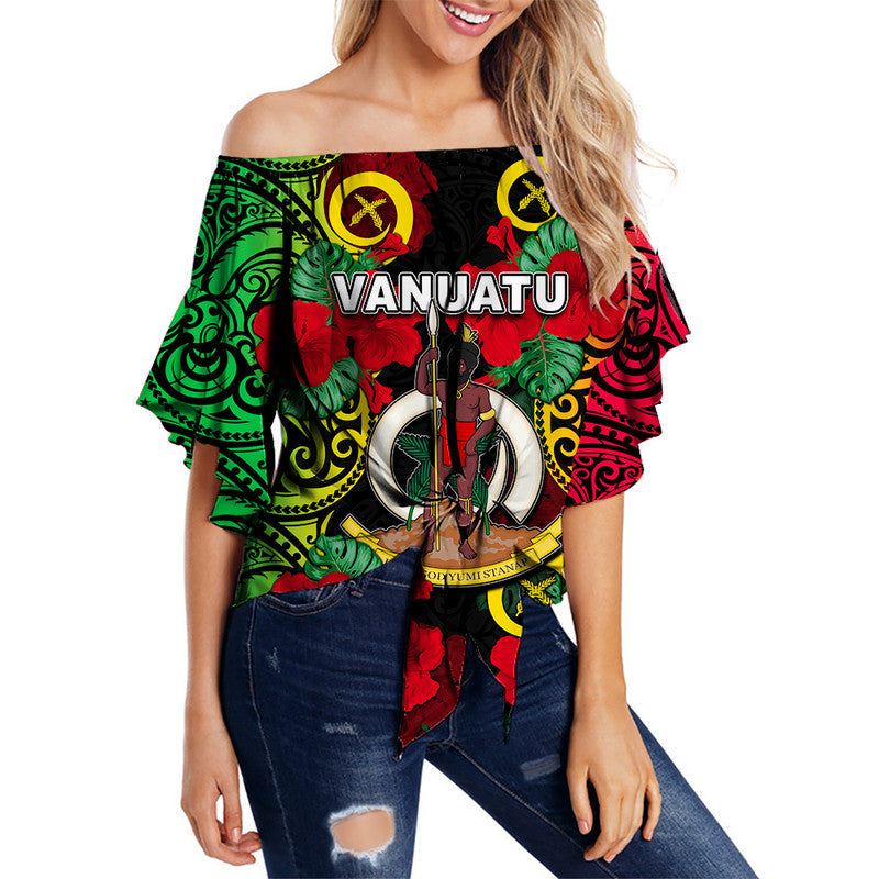 Vanuatu Torba And Hibiscus Off Shoulder Waist Wrap Top