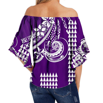 Kakau Hawaiian Polynesian Off Shoulder Waist Wrap Top Purple