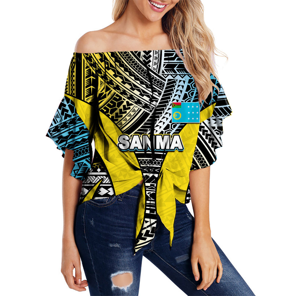 Polynesian Sanma Of Vanuatu Off Shoulder Wrap Waist Top