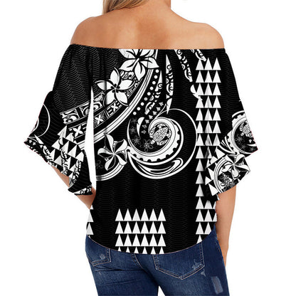 Kakau Hawaiian Polynesian Off Shoulder Waist Wrap Top Black
