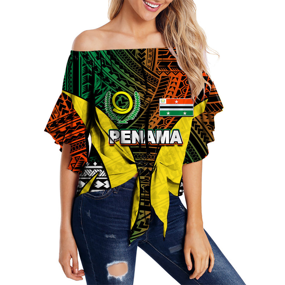 Polynesian Penama Of Vanuatu Off Shoulder Wrap Waist Top