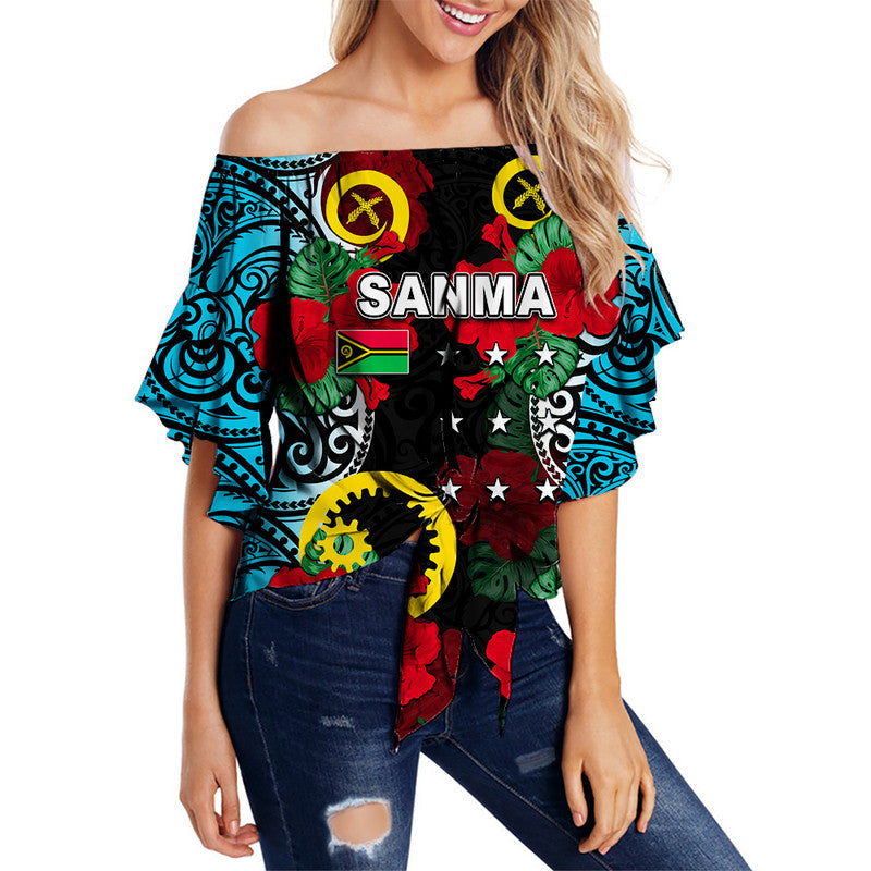 Vanuatu Sanma And Hibiscus Off Shoulder Waist Wrap Top