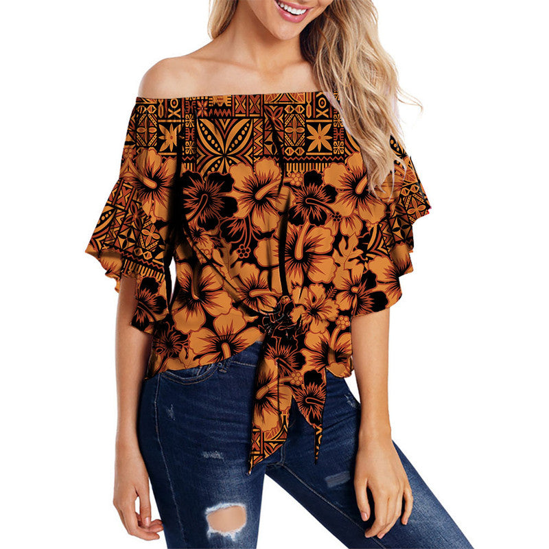 Fiji Hibiscus Festival Off Shoulder Waist Wrap Top