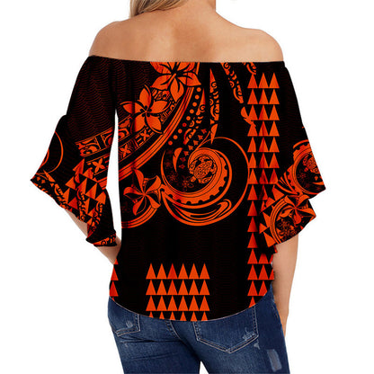 Kakau Hawaiian Polynesian Off Shoulder Waist Wrap Topt Orange