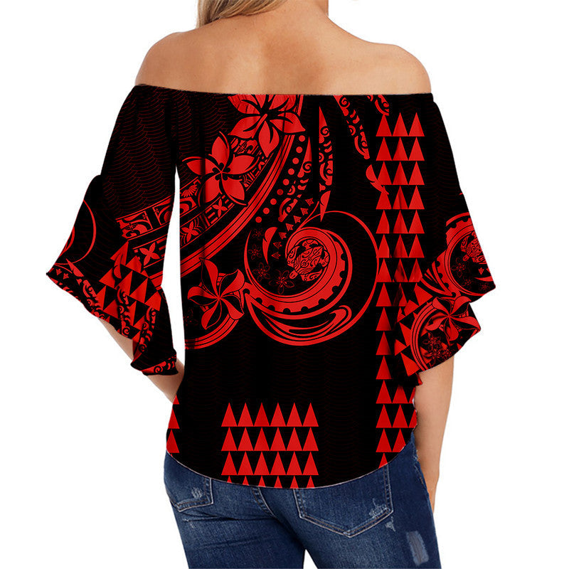 Kakau Hawaiian Polynesian Off Shoulder Waist Wrap Top Red