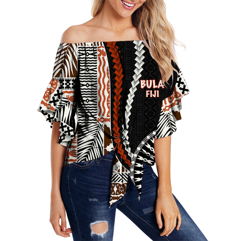 Bula Fiji Off Shoulder Wrap Waist Top Dress Masi Tapa Patterns Style