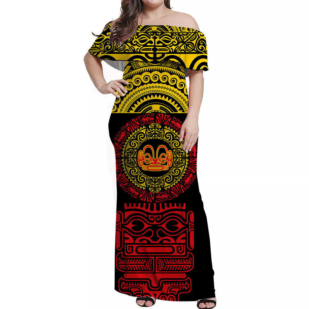 Marquesas Islands Off Shoulder Long Dress Simplified Version Yellow Red NO.1