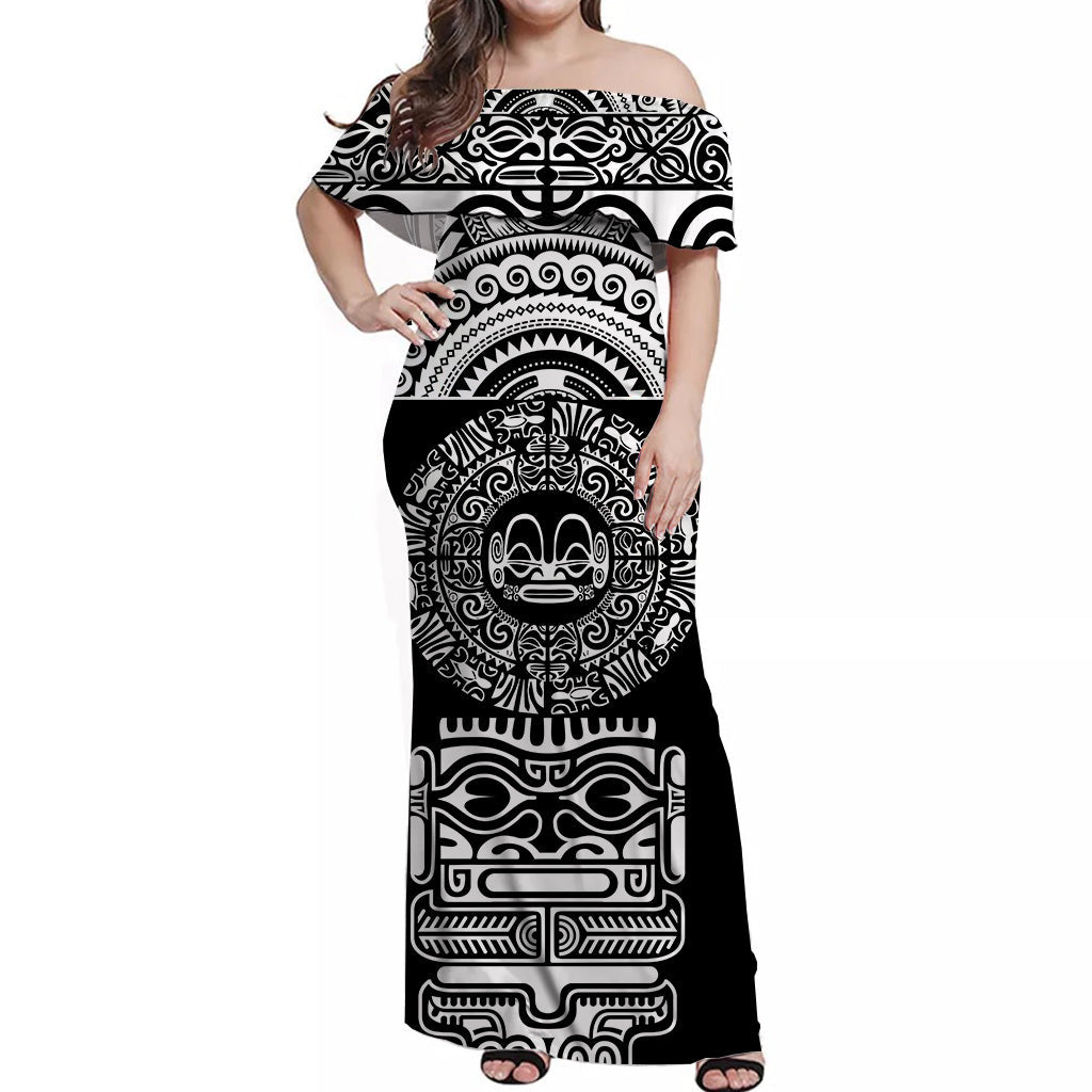 Marquesas Islands Off Shoulder Long Dress Simplified Version Black NO.1