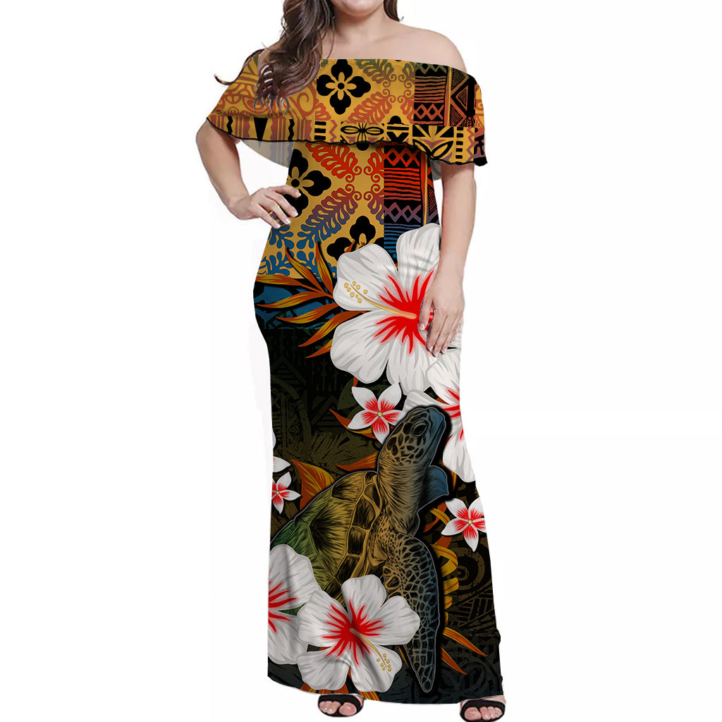 Hawaii Turtle Off Shoulder Long Dress Hawaii Style No.1