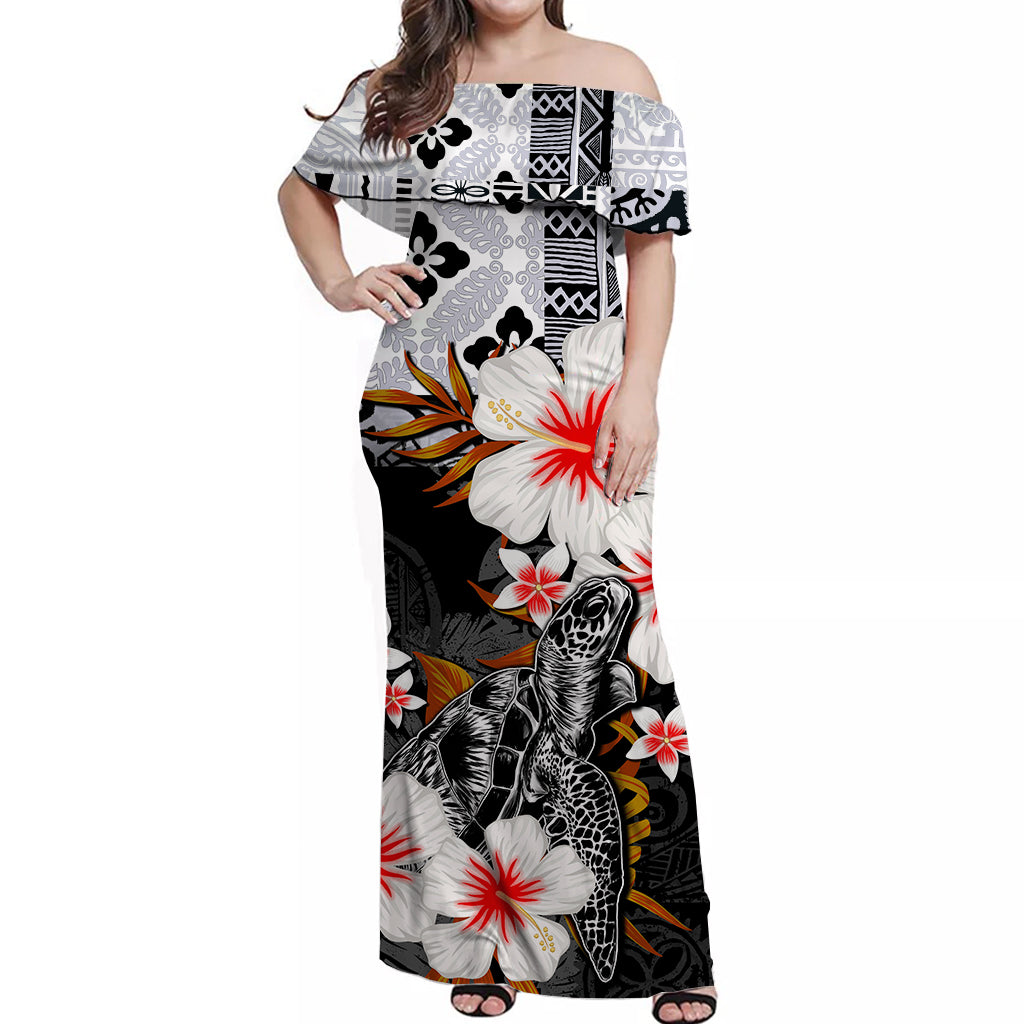 Hawaii Turtle Off Shoulder Long Dress Black Style