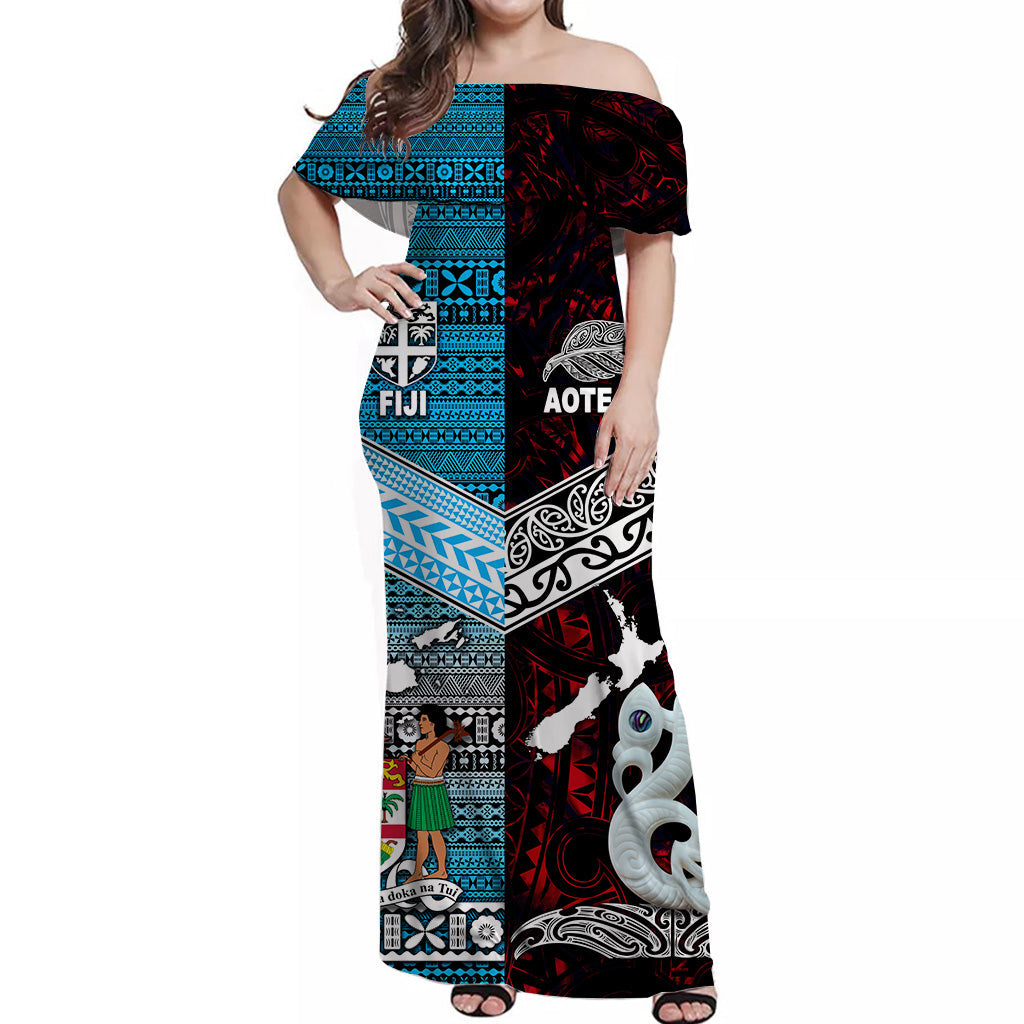 New Zealand And Fiji Off Shoulder Long Dress Together Red