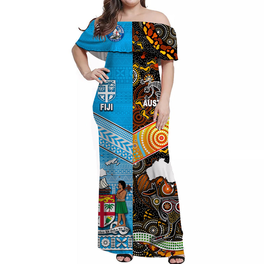 Australia Aboriginal And Fiji Tapa Off Shoulder Long Dress Together Central Coast Fijians