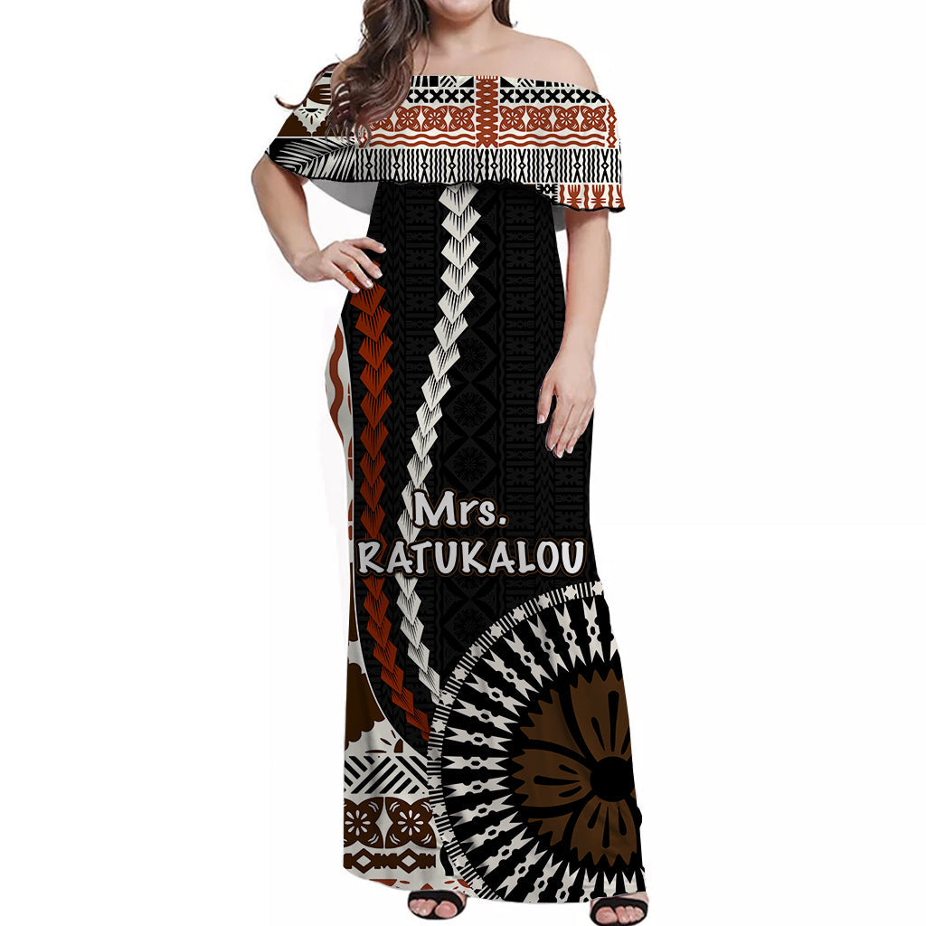 Mrs.RATUKALOU Bula Fiji Long Dress Masi Tapa Patterns Style