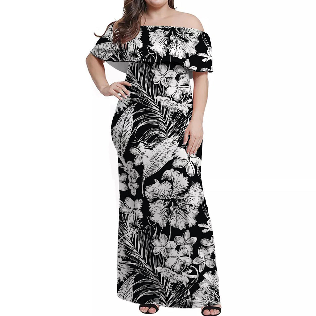 Aloha Hawaii Flowers Summer Off Shoulder Long Dress