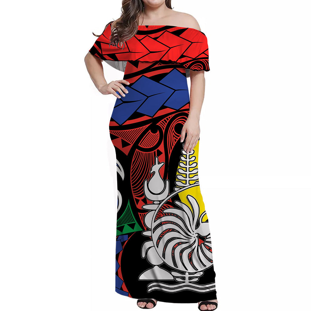 New Caledonia Off Shoulder Long Dress Color Flag
