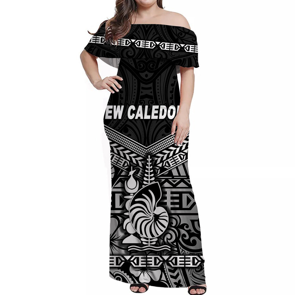 New Caledonia Off Shoulder Long Dress Simple Style Black