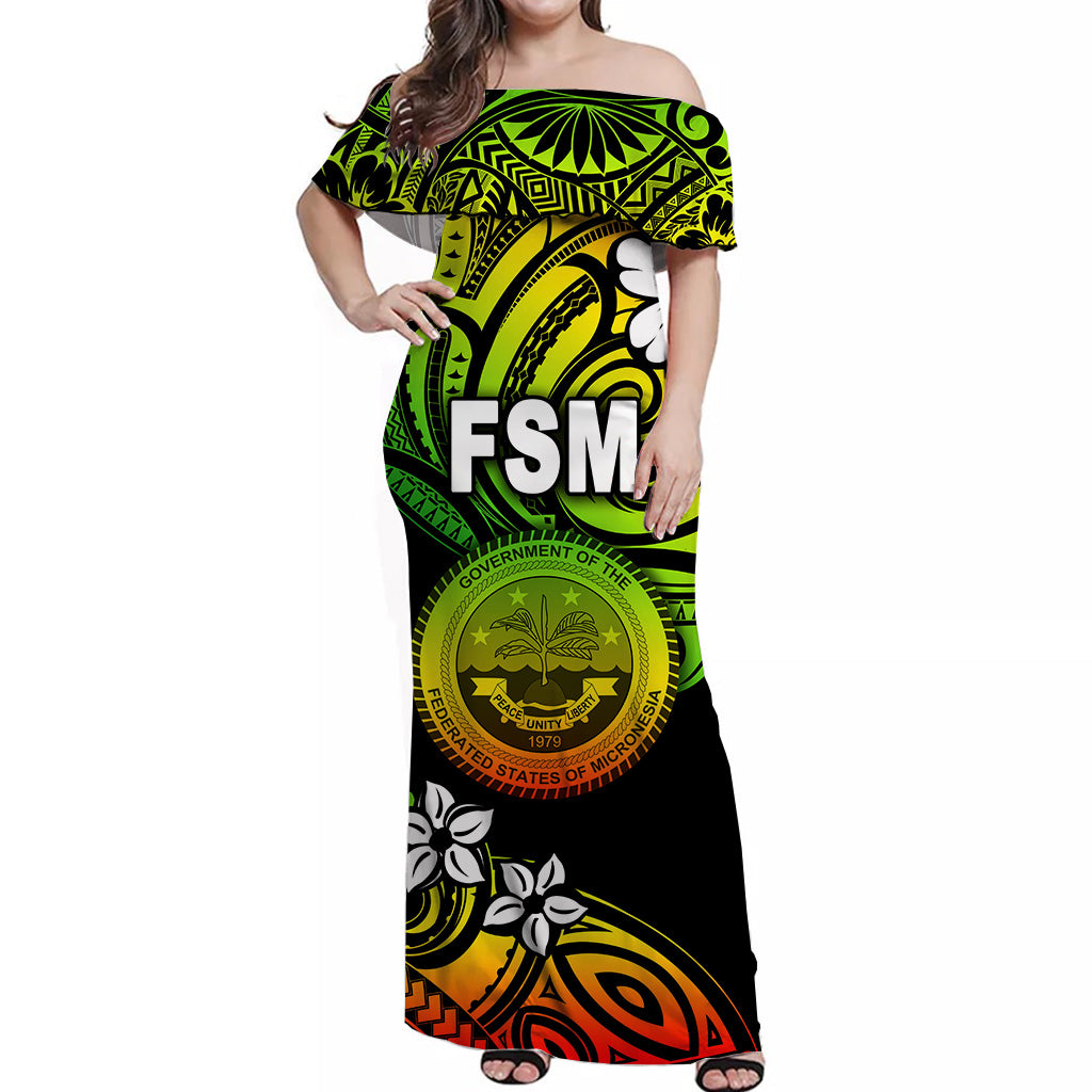 FSM Off Shoulder Long Dress Unique Vibes Reggae
