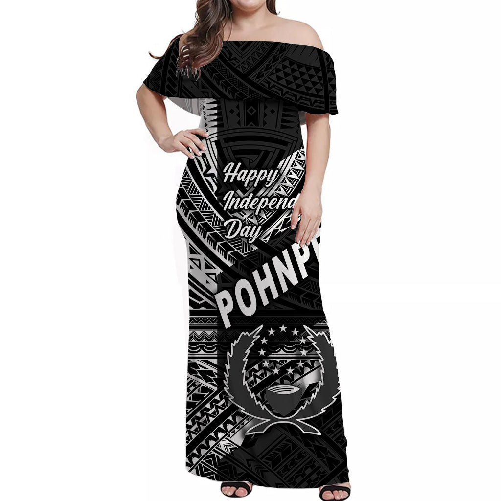 FSM Pohnpei Off Shoulder Long Dress Happy Independence Day Original Vibes Black