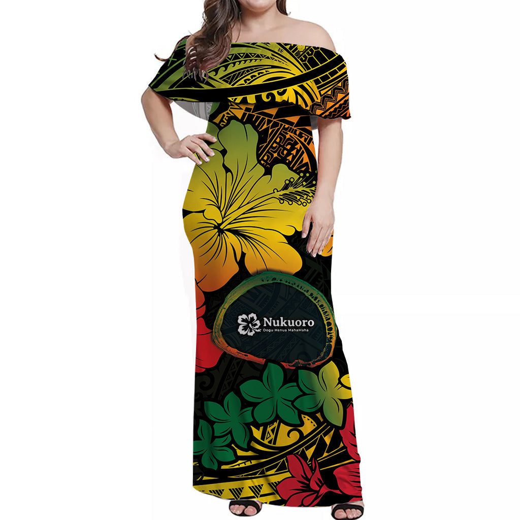 Guam Off Shoulder Long Dress Hibiscus Style