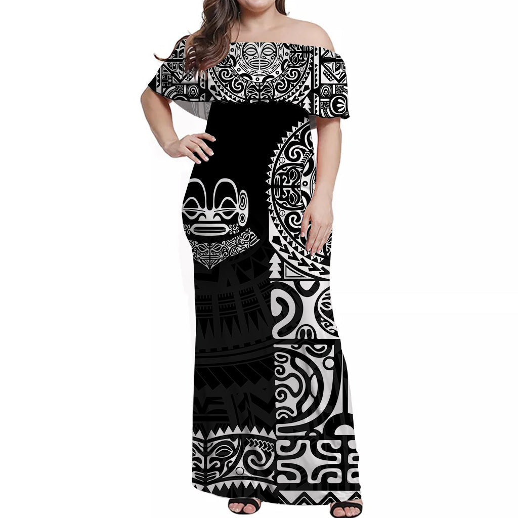 Marquesas Islands Off Shoulder Long Dress Unique Style Black