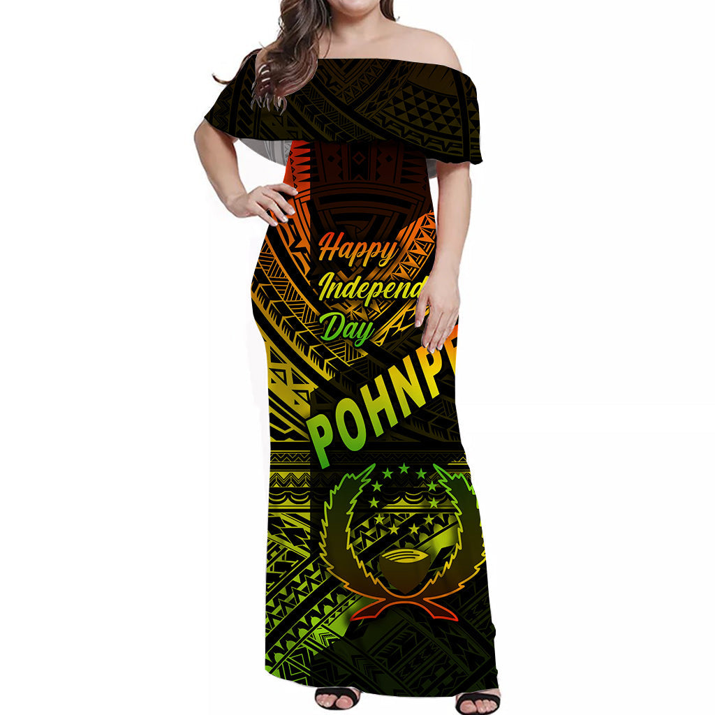 FSM Pohnpei Off Shoulder Long Dress Happy Independence Day Original Vibes Reggae