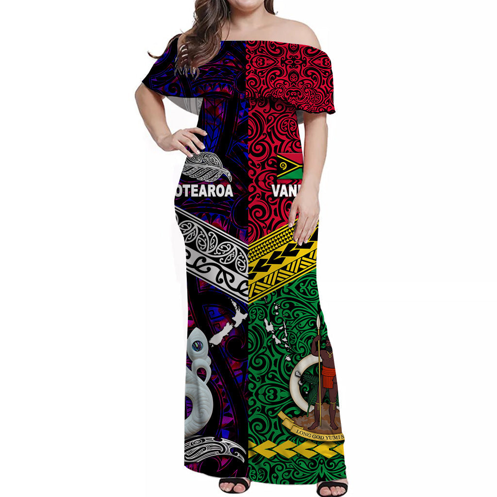 Vanuatu And New Zealand Off Shoulder Long Dress Together Purple