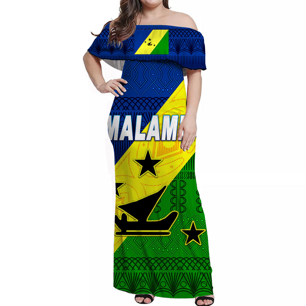 Malampa Province Off Shoulder Long Dress Vanuatu Pattern Traditional Style