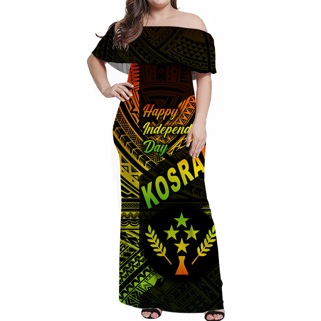 FSM Kosrae Off Shoulder Long Dress Happy Independence Day Original Vibes Reggae