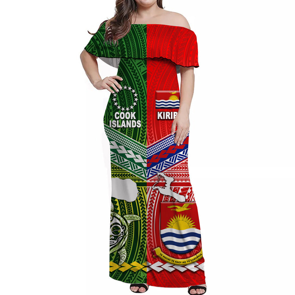 Kiribati And Cook Islands Off Shoulder Long Dress Together