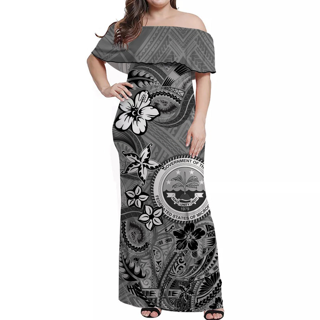 Pohnpei Off Shoulder Long Dress Simple Style Grey
