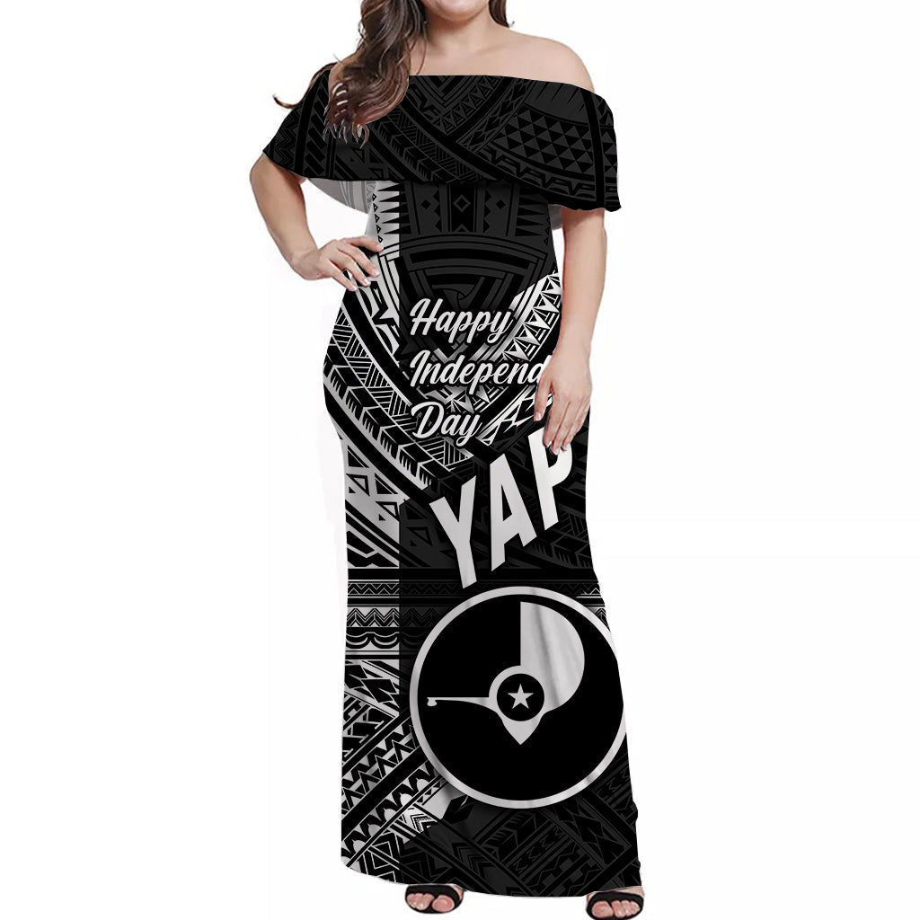 FSM Yap Off Shoulder Long Dress Happy Independence Day Original Vibes Black
